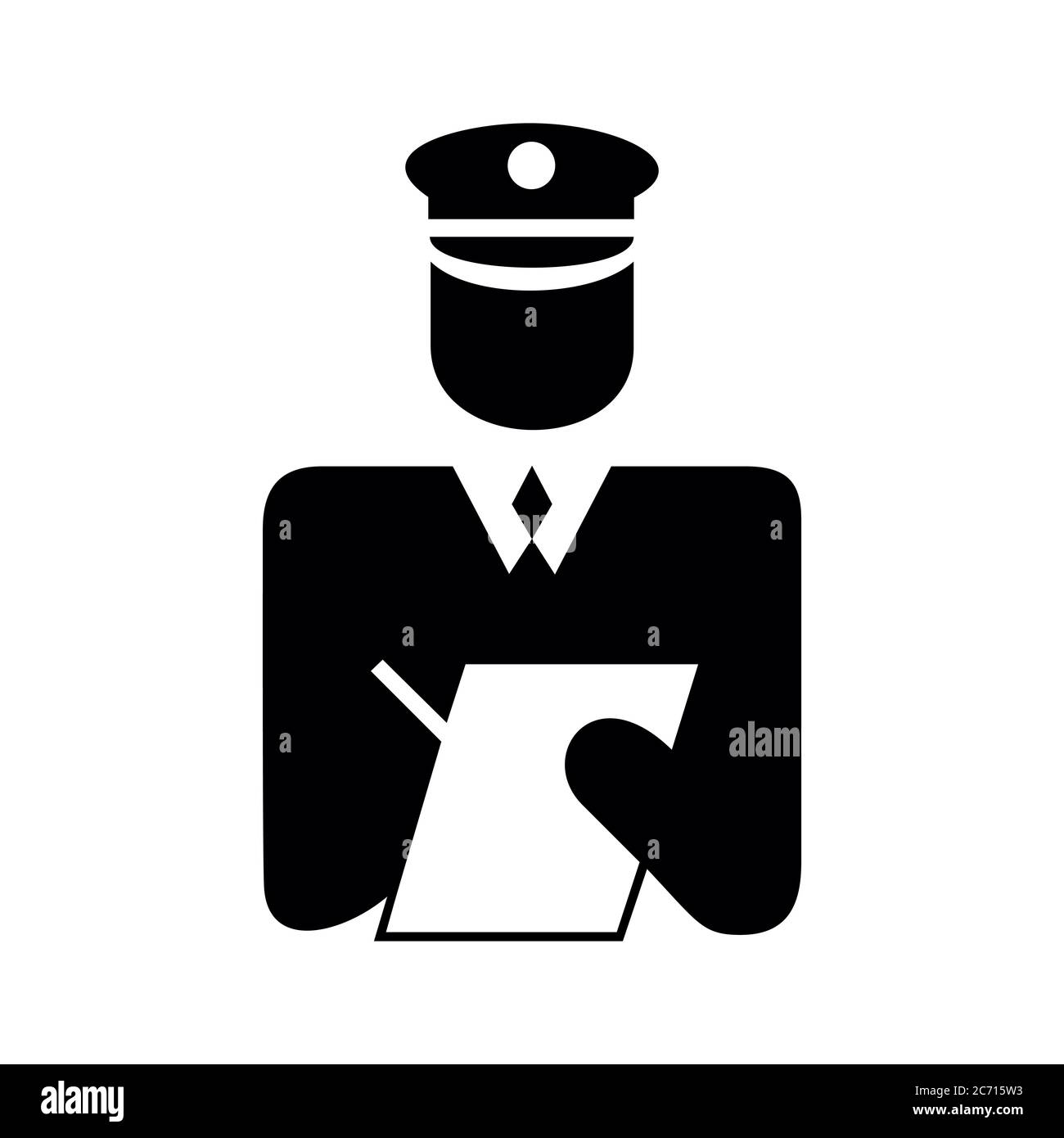 Polizist in Uniform, die ein Ticket, schwarz-weiß-Symbol Stock Vektor