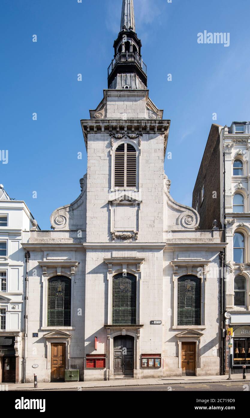 Axiale Ansicht der Haupthöhe von Süden zeigt Mauerwerk und Voluten. Christopher Wren Kirchen - St. Martin Ludgate Kirche, London, Vereinigte K Stockfoto