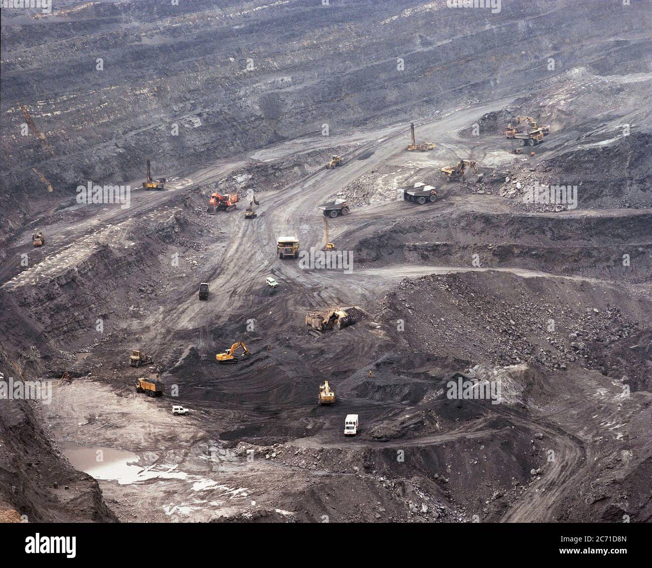 Tagebau an einem Standort in South Wales, Großbritannien im Jahr 1996, bei Ffos Las, jetzt das Land zurückgewonnen, und Standort einer neuen Rennstrecke Stockfoto