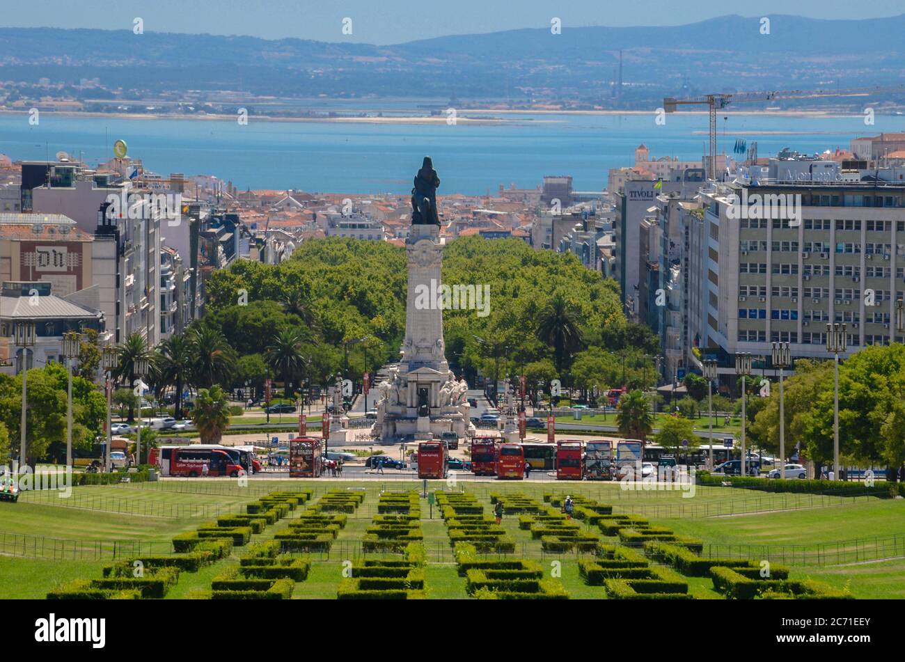 Eduardo VII Park und Gärten, im Zentrum von Lissabon, Verlängerung der Hauptstraße (Avenida da Liberdade) Stockfoto