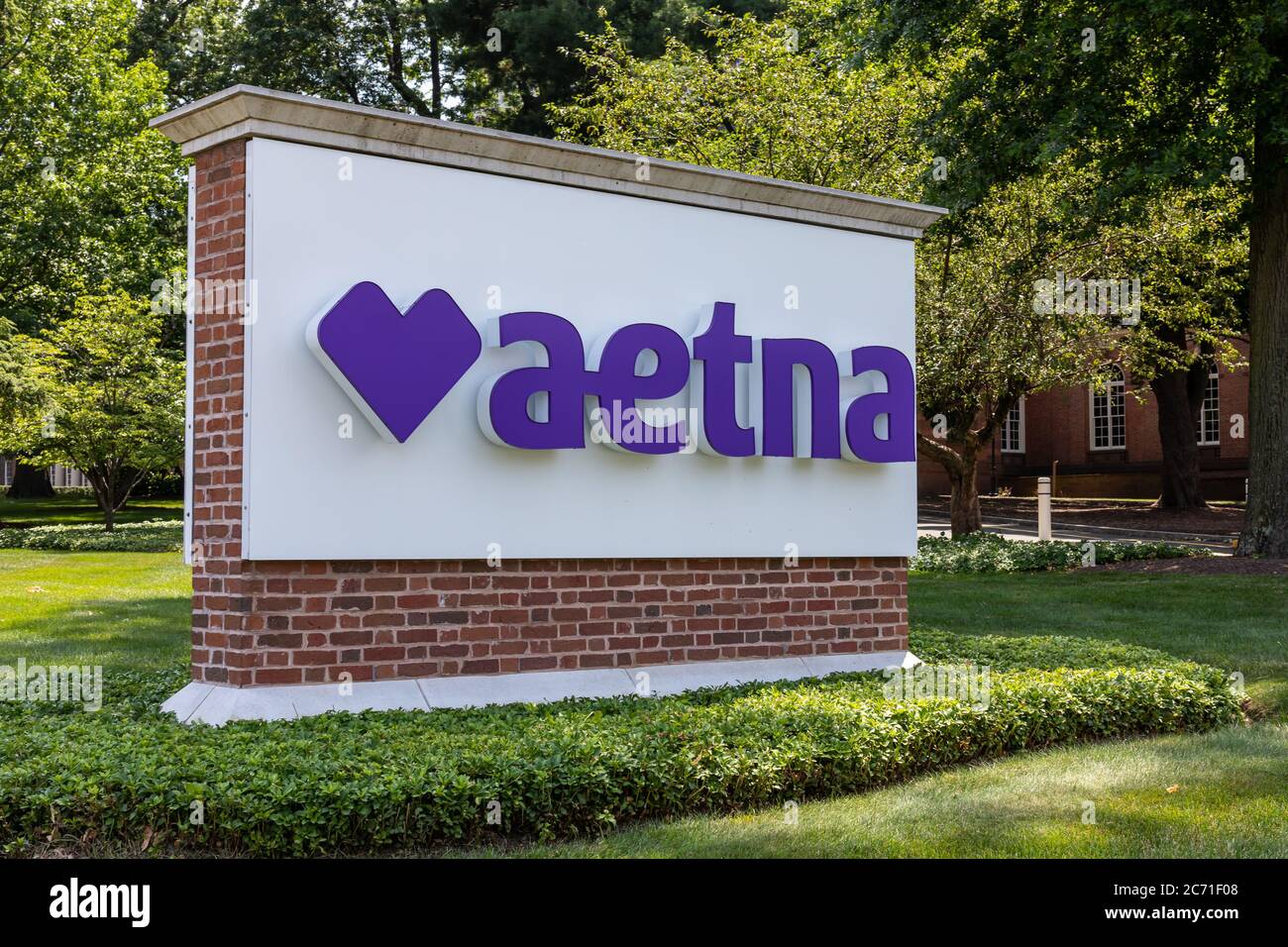 Zeichen für Aetna Corporation außerhalb seiner Weltzentrale. Aetna ist eine amerikanische Gesundheitsfürsorge- und Versicherungsgesellschaft, deren Muttergesellschaft CVS ist Stockfoto