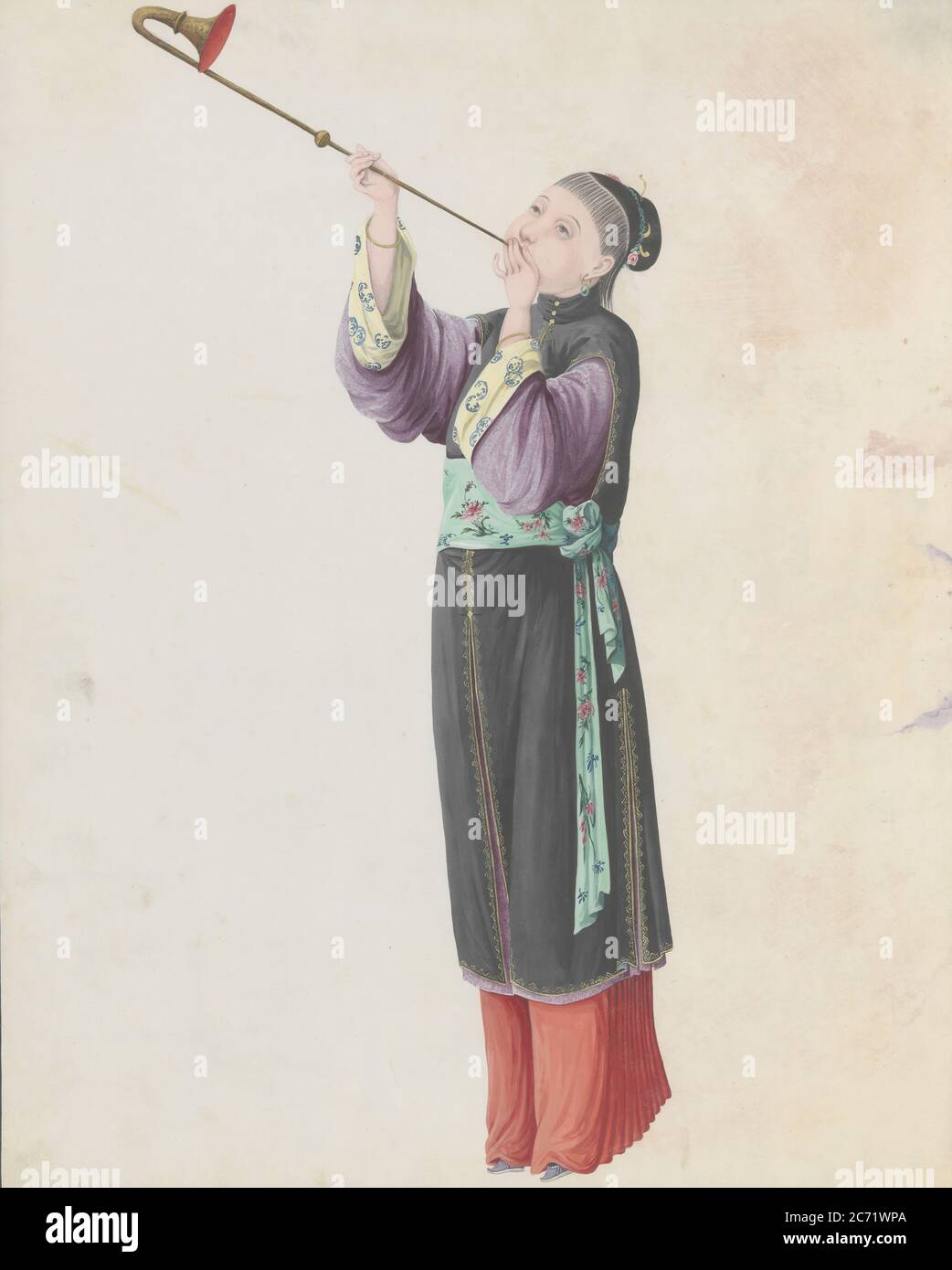 Aquarell des Musikers, der Laba spielt, Ende des 18. Jahrhunderts. Stockfoto