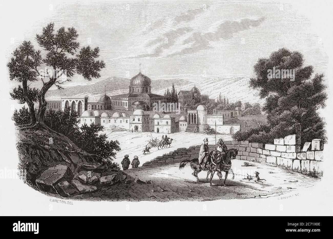 Die Moschee von Omar, Jerusalem, hier im 19. Jahrhundert gesehen. Aus Monuments de Tous les Peuples, veröffentlicht 1843. Stockfoto