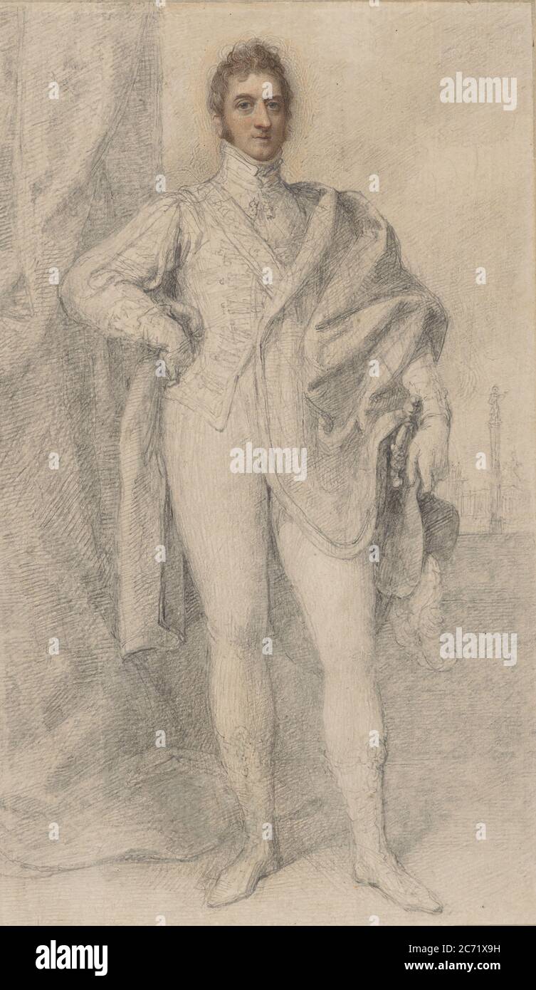 Porträt von George, 5. Herzog von Marlborough, mit Blenheim in der Ferne, 1817-21. Stockfoto