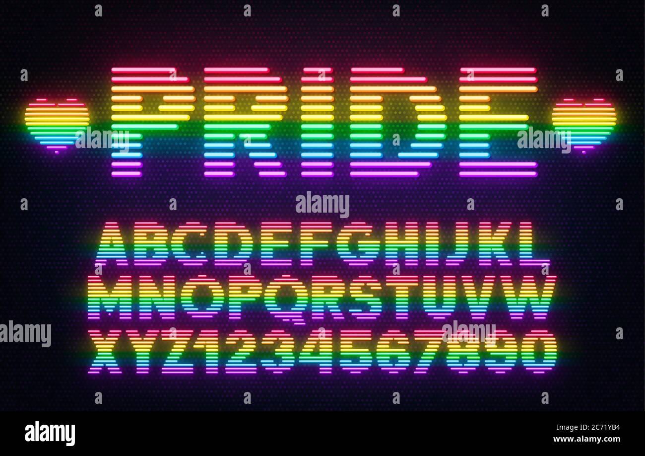 Neon-Regenbogenschrift auf dunklem Hintergrund. Stock Vektor