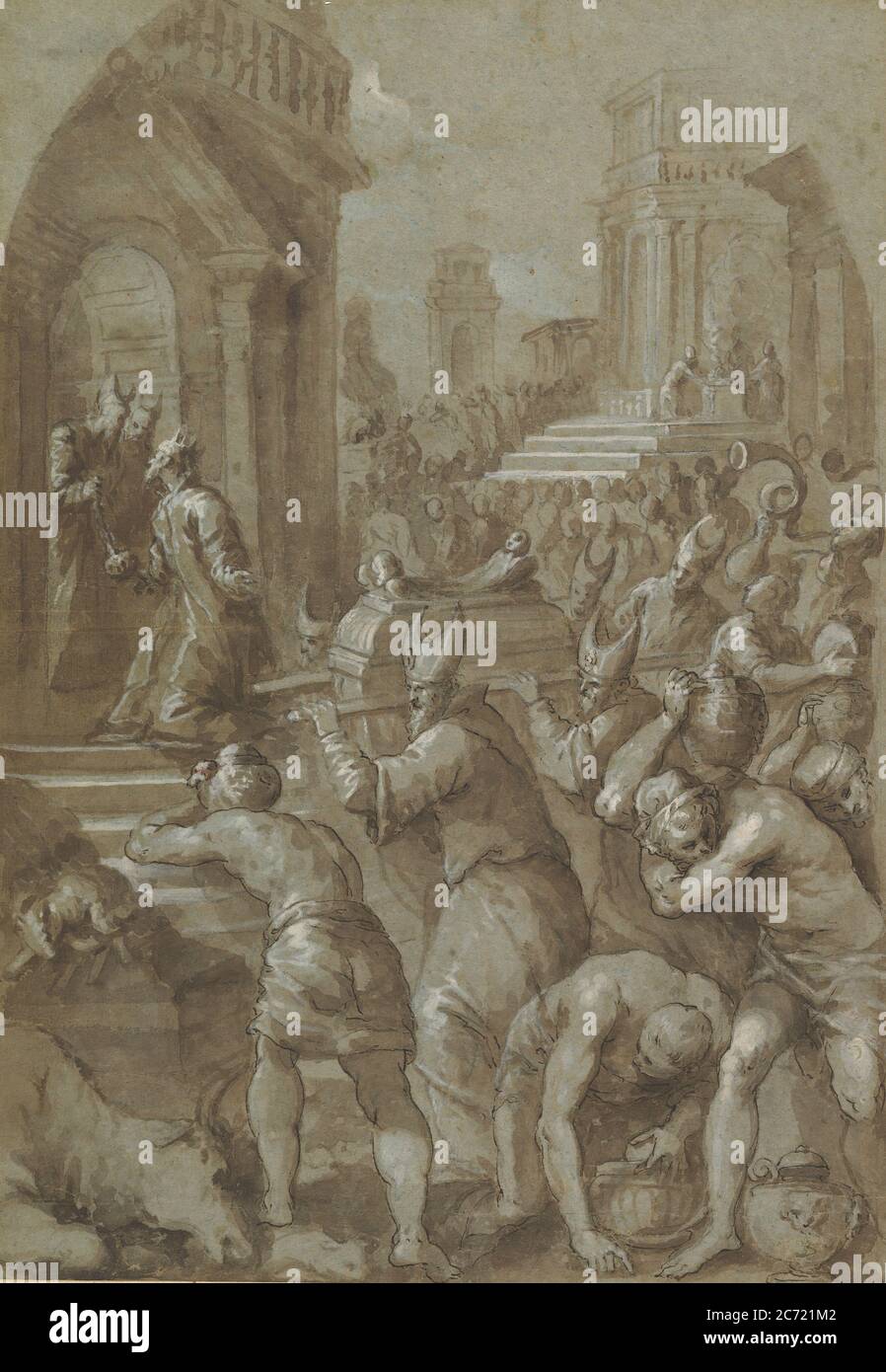 König Salomo sieht die Lade des Bundes gebracht, um den Tempel, 1604. Stockfoto