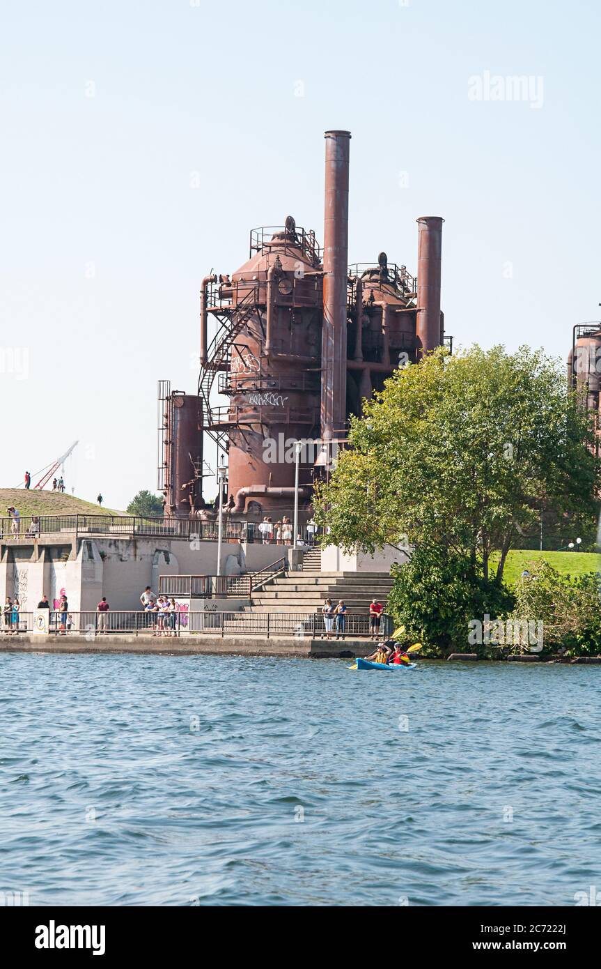 Seattle, WA USA 23. August 2014: Der Gas Works Park in Seattle liegt am Lake Union im Wallingford Distrikt und ist als historischer Ort registriert Stockfoto