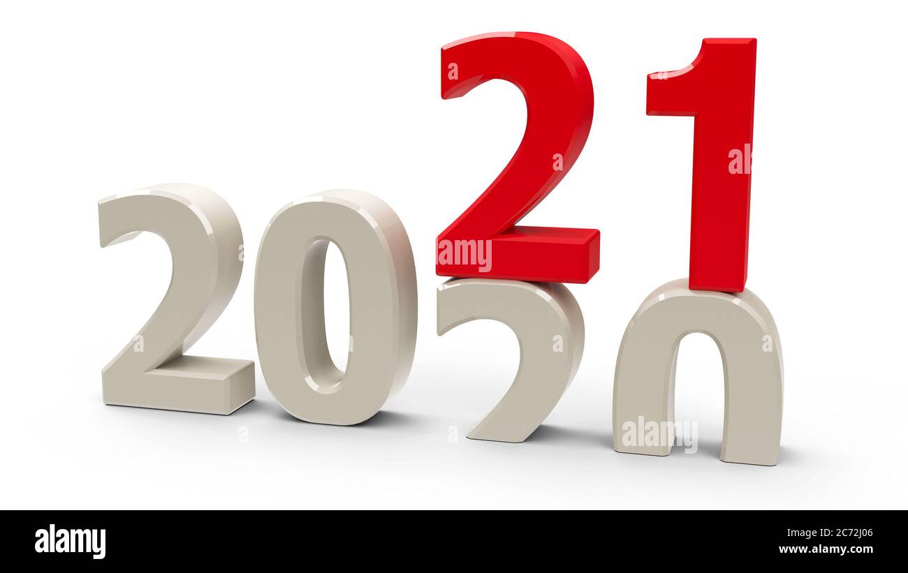 2020-2021 Veränderung stellt das neue Jahr 2021 dar, dreidimensionales Rendering, 3D-Illustration Stockfoto