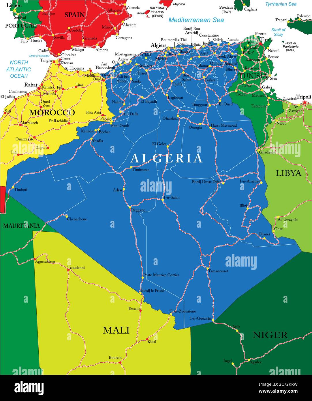 Politische Landkarte Algerien Stock Vektor