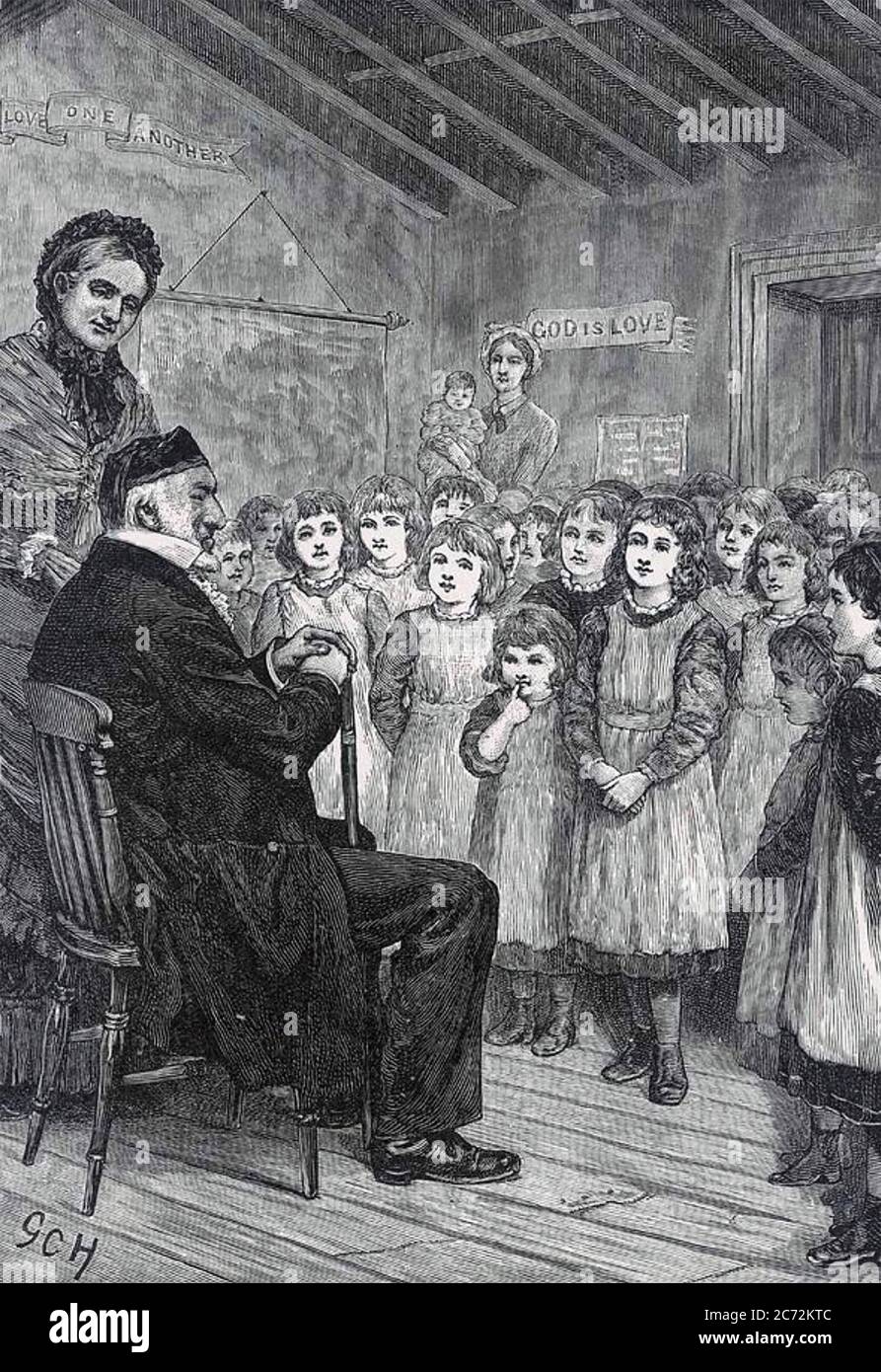 MOSES MONTEFIORE (1784-1885) in Italien geborener britischer Bankier und Philanthropist, der ein Mädchen-Waisenhaus auf der Insel Thanet besucht Stockfoto