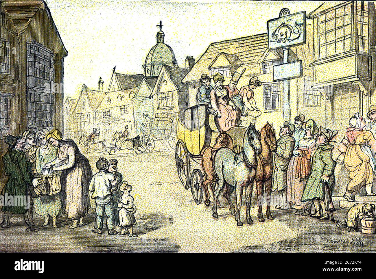 ETAPPENCOACH im Dolphin Inn, Greenwich, von Thomas Rowlandson, um 1820 Stockfoto