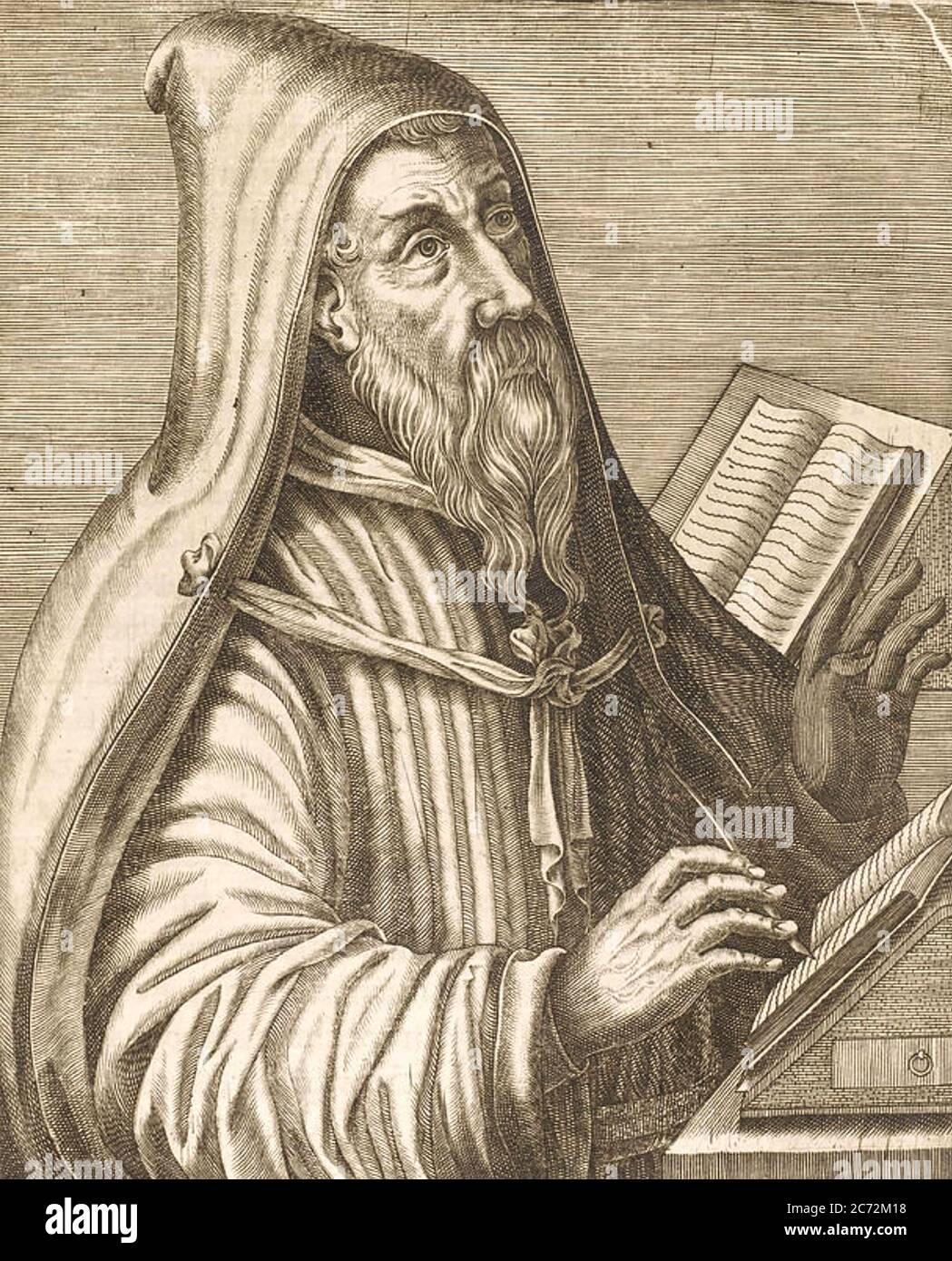 AUGUSTINUS VON HIPPO (354-430) römischer afrikanischer Theologe, Philosoph im mittelalterlichen Holzschnitt Stockfoto