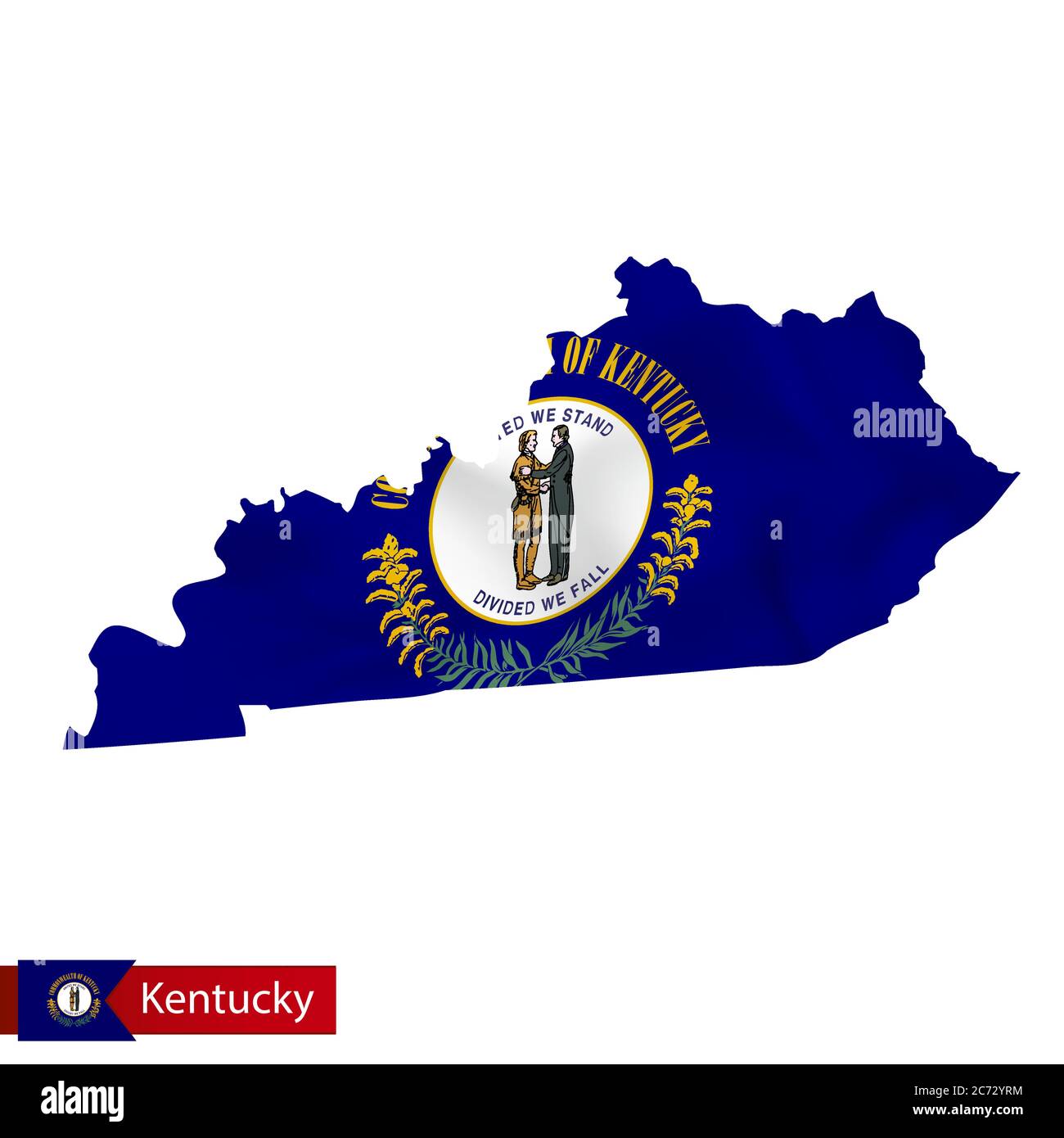 Kentucky State Map mit wehender Flagge des US-Bundesstaates. Vektorgrafik. Stock Vektor