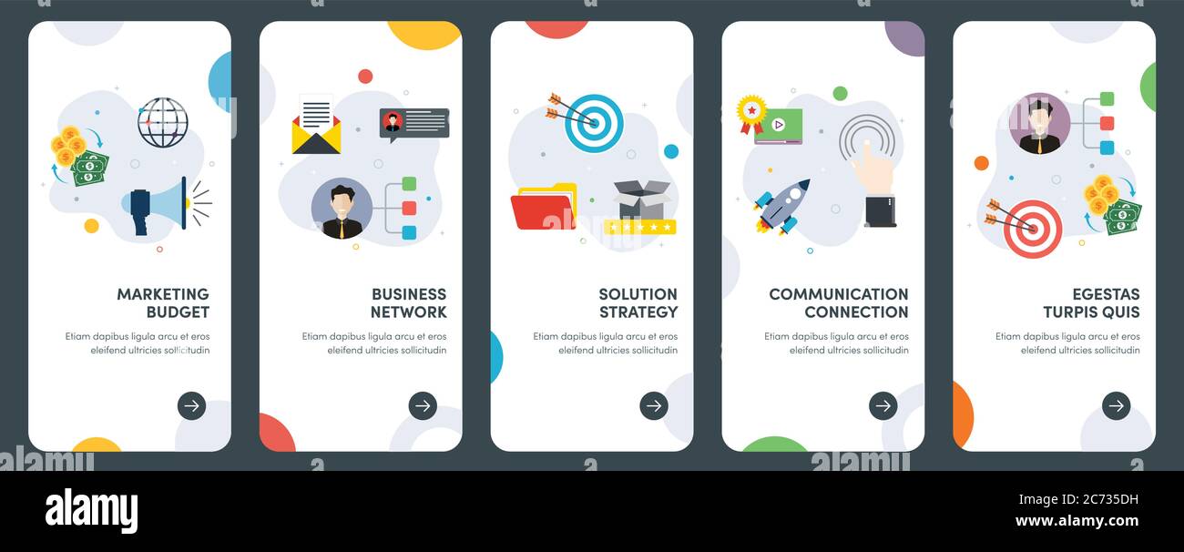 Set von Konzept flache Design-Symbole für Planung, Prozess, Diagramm, Marketing, Startup. UX, UI Vektor Template Kit für Web-Design, Anwendungen, mobile int Stock Vektor