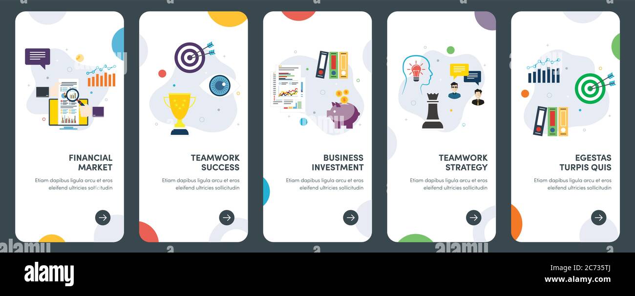 Set von Konzept flache Design-Symbole für Investitionen, Teamarbeit, Erfolg, Strategie und Finanzen. UX, UI Vektor Template Kit für Web-Design, Anwendungen, Stock Vektor