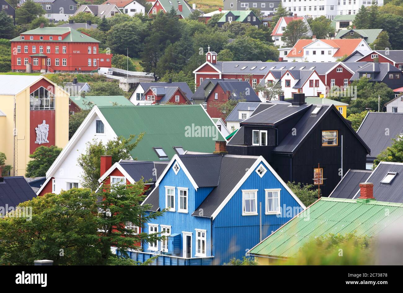 Bunte Gebäude in einem Wohnviertel von Torshavn.Streymoy.Färöer-Inseln.Territorium von Dänemark Stockfoto
