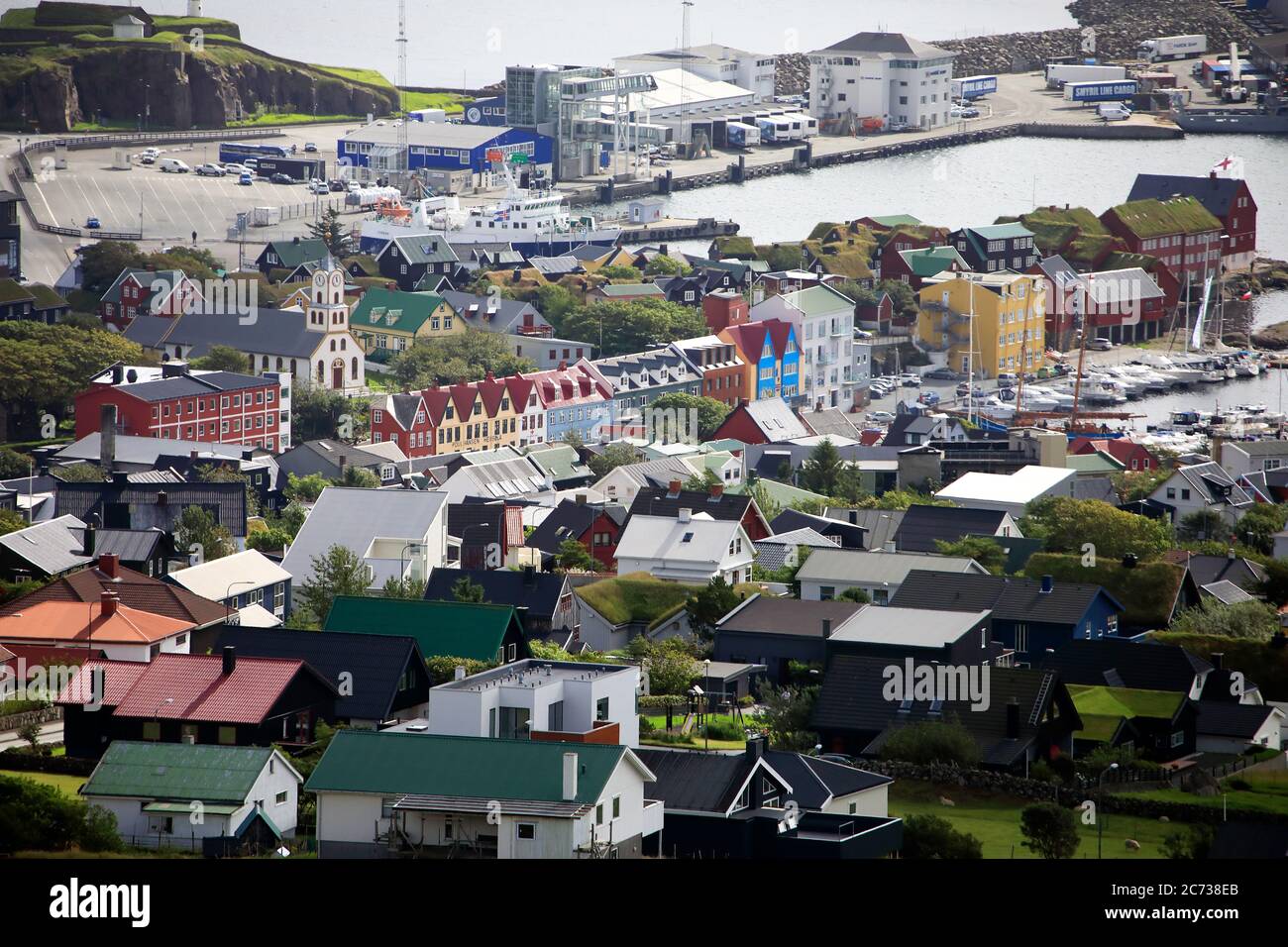 Blick auf Torshavn Altstadt und Hafen.Torshavn.Streymoy.Färöer Inseln.Territorium von Dänemark Stockfoto