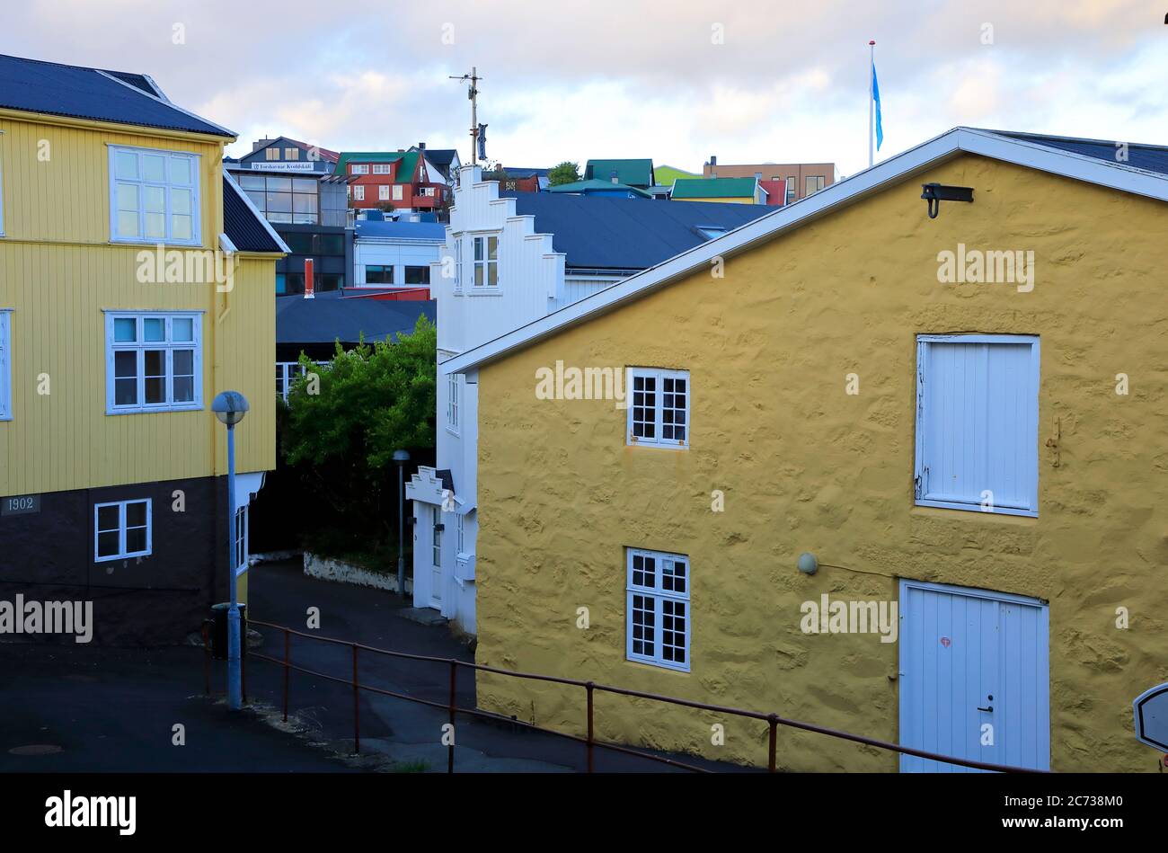 Traditionelle Gebäude in der Altstadt (Tinganes) von Torshavn.Streymoy.Färöer-Inseln.Territorium von Dänemark Stockfoto