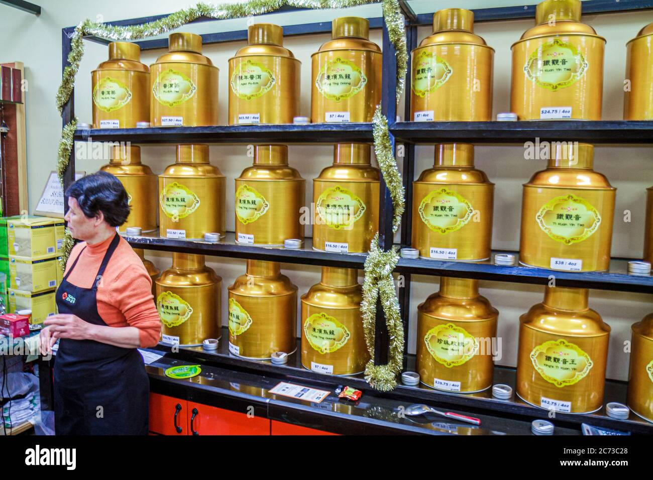 San Francisco Kalifornien, Chinatown, Grant Street, Kanji, Shopping Shopper Shop Geschäfte Markt Kauf Verkauf, Geschäft Geschäfte Business-Unternehmen, Ten Ren Tee Stockfoto