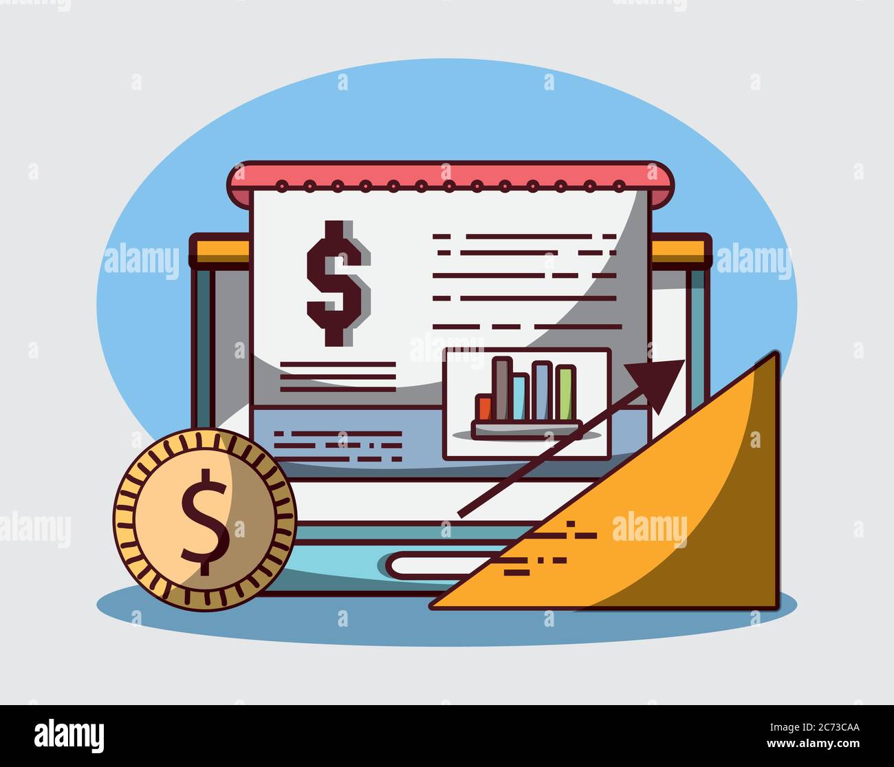 Laptop-Diagramm Diagramm Münze Geld Geschäft finanzielles Wachstum Pfeil Vektor Illustration Stock Vektor