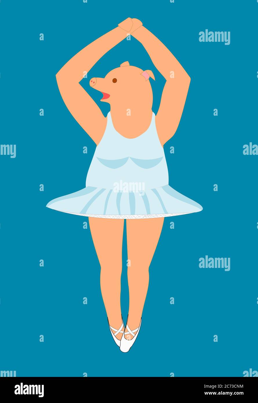 Eine jpeg-Illustration einer Schweinin in einer Ballerina tutu. Isoliert auf blau. Stockfoto