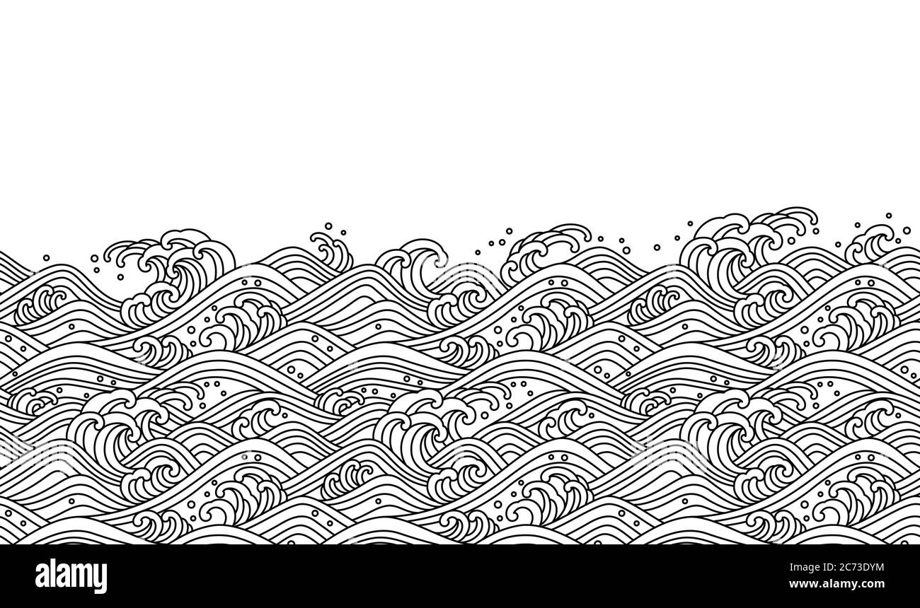 Orientalischer Wellenübergangsloser Hintergrund. Vektordarstellung für Liniengrafik. Stock Vektor