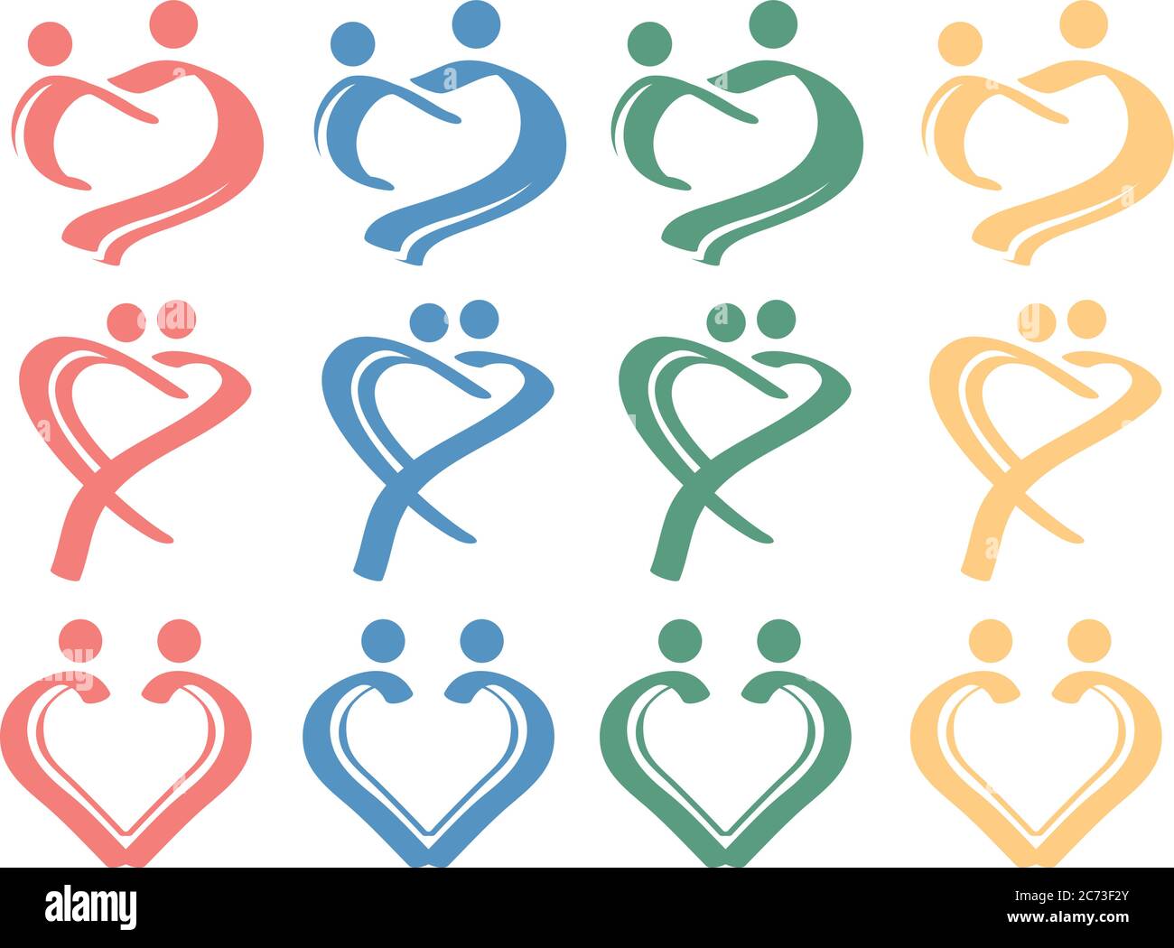 Einfache Pinselstriche bilden eine Herzform, um Menschen in liebevoller Beziehung zu repräsentieren. Symbolsatz Für Konzeptuelle Vektorgrafik. Stock Vektor