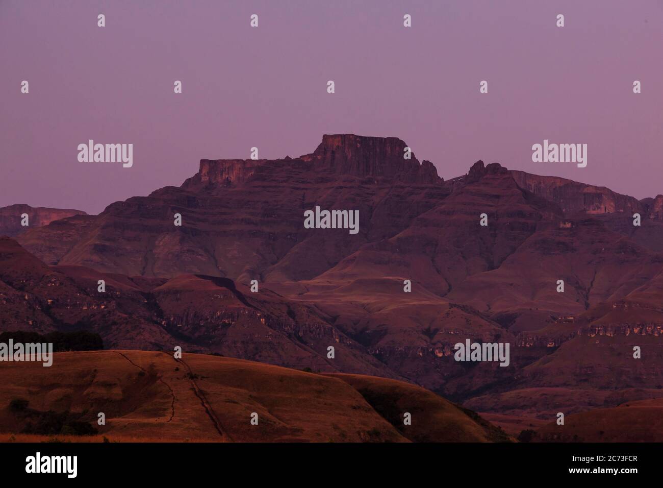 Drakensberg, Champagne Castle Mountain, Morning Glow, Giants Castle Game Reserve, Uthukela District, KwaZulu-Natal Province, Südafrika, Afrika Stockfoto