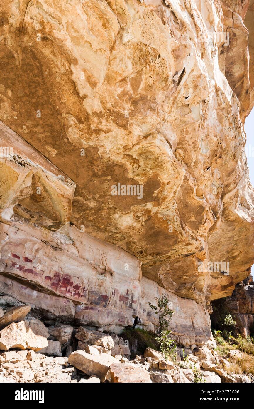 Drakensberg, 'Game Pass Sheiter' Rock Art Site, Felsmalerei, Kamberg Nature Reserve, KwaZulu-Natal, Südafrika, Afrika Stockfoto