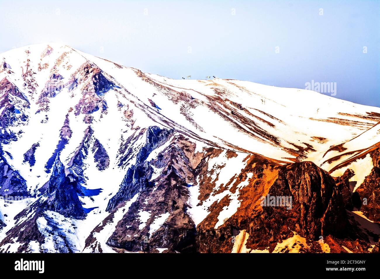 Die Monts Dore im Winter, Massiv von Sancy, regionaler Naturpark der Vulkane der Auvergne, Puy de Dome Department, Auvergne, Frankreich Stockfoto