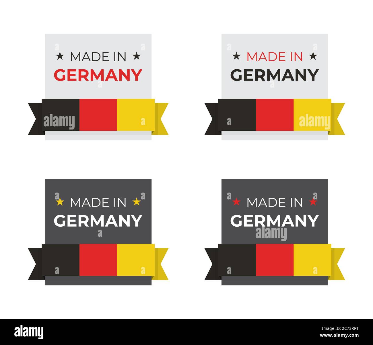 Made in Germany deutsche Flagge Vektor Illustration Design für Business-und Produkt-Abzeichen und Emblem-Konzept mit rot gelb schwarz Farben Stock Vektor