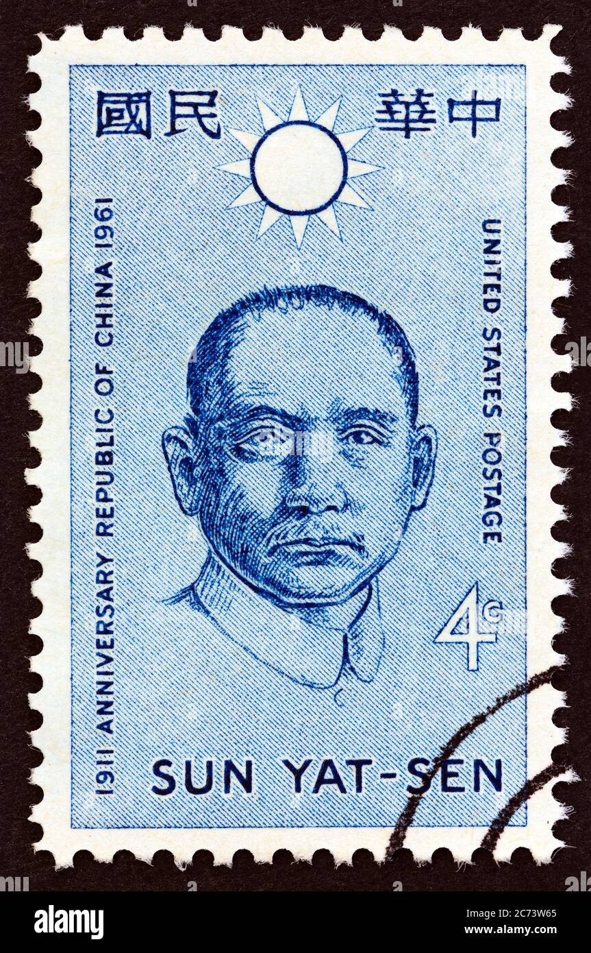 USA - UM 1961: Eine in den USA gedruckte Briefmarke zum 50. Jahrestag der Republik China (Taiwan) zeigt Sun Yat-sen, um 1961. Stockfoto