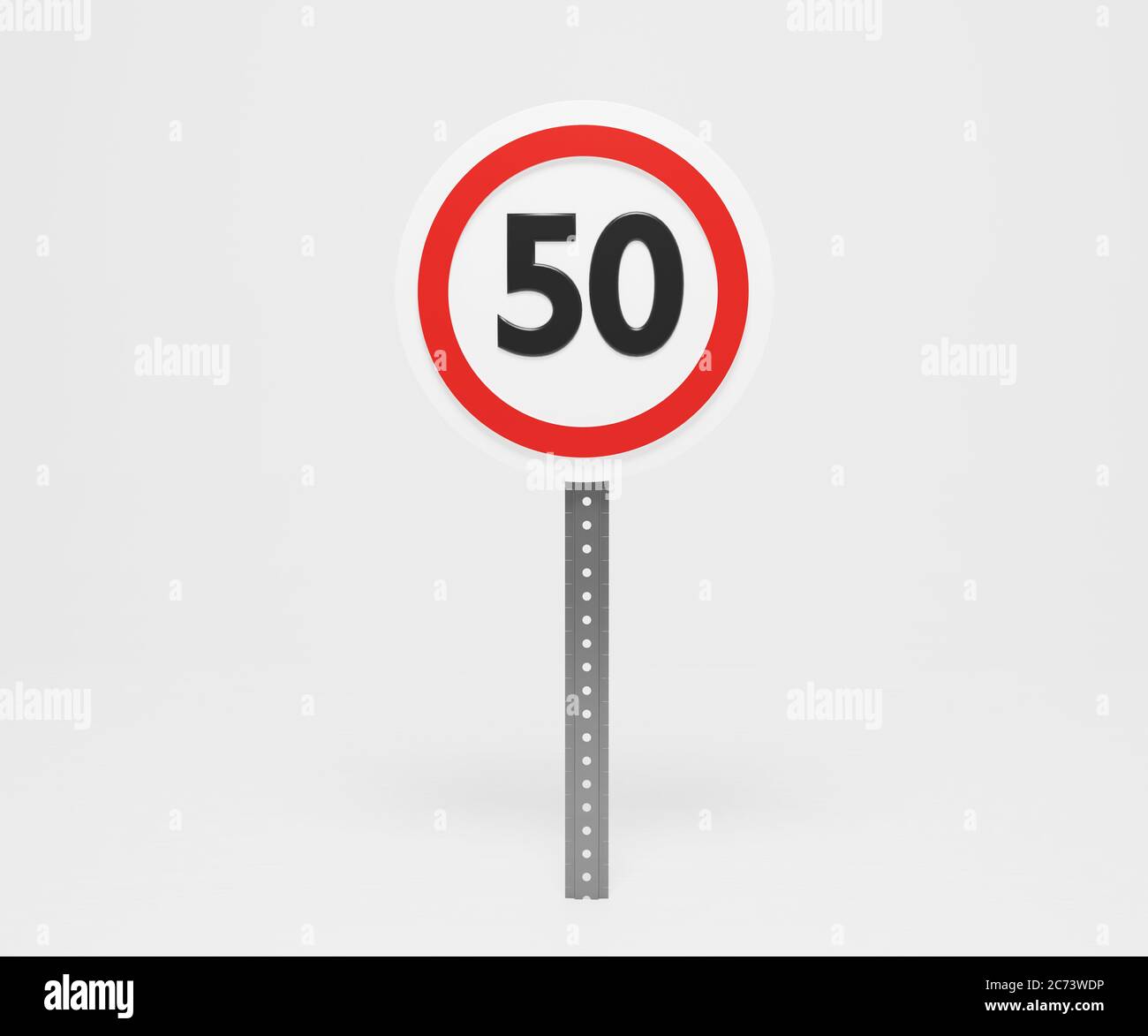 3D Illustration eines Speed Limitation Schild Muster auf weißem isolierten Hintergrund, texturierte Verkehrsregeln Konzept. Hochwertige 3d-Illustration Stockfoto