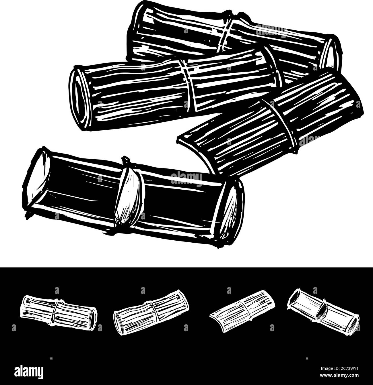 Bambus Kohle Vektor Zeichnung mit Linie Pfad. Stock Vektor