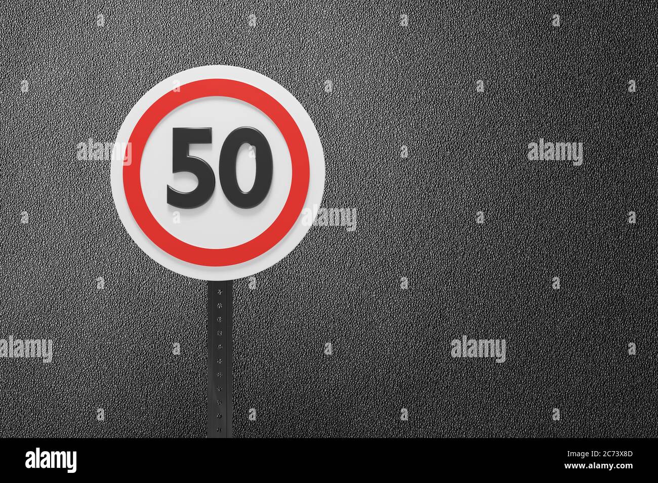 3D Illustration eines Speed Limitation Schild Muster und Hintergrund, texturierte Verkehrsregeln Konzept. Hochwertige 3d-Illustration Stockfoto