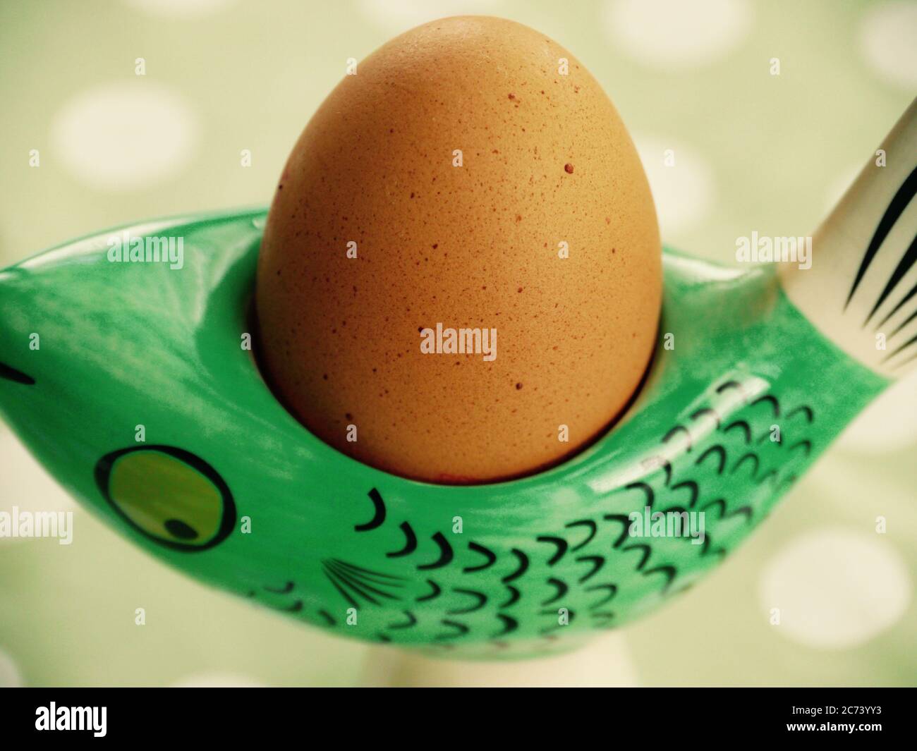 Ei in einem keramischen Eierbecher im Fischdesign Stockfoto