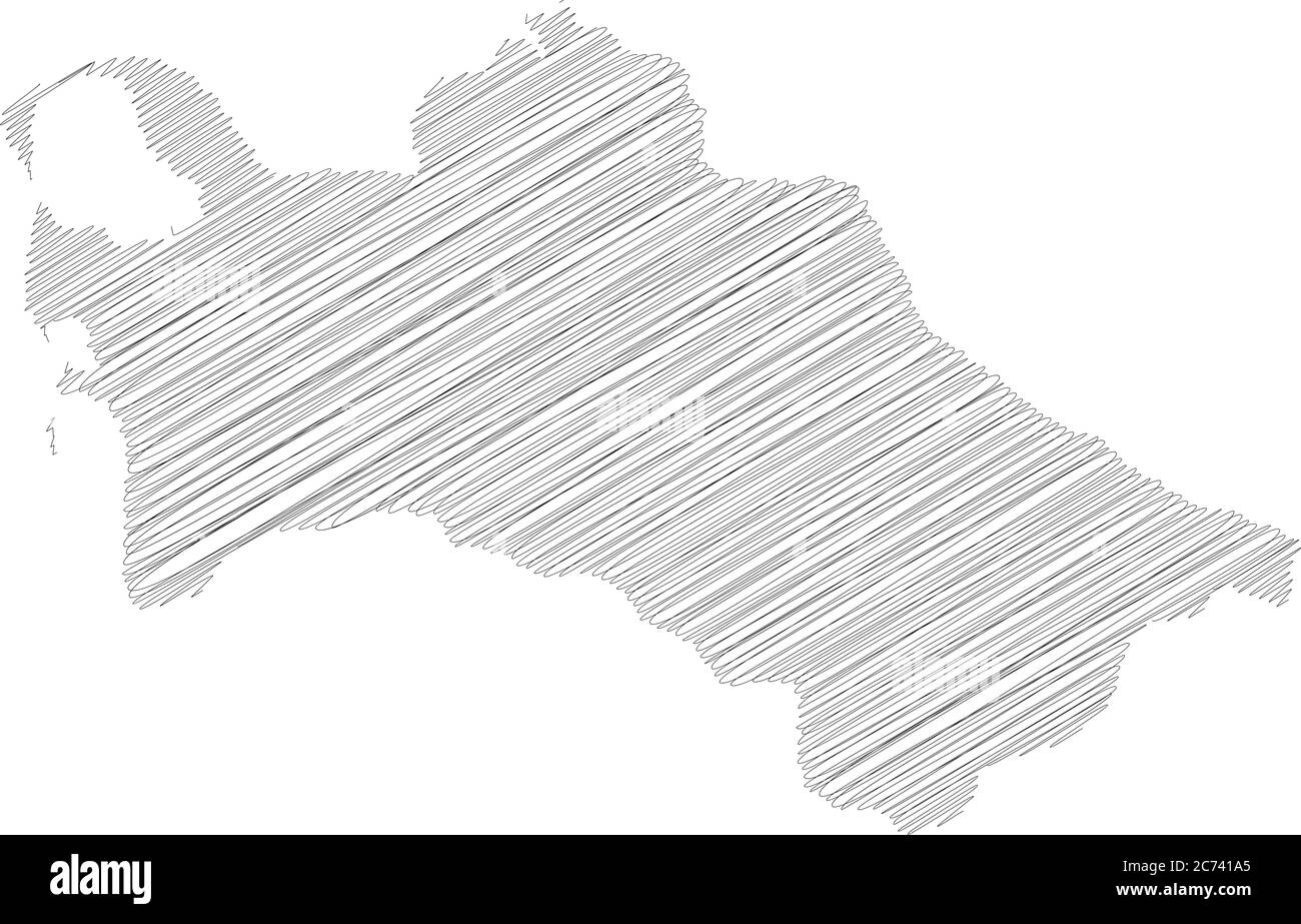 Turkmenistan - Bleistift scribble Skizze Silhouette Karte des Landgebiets mit Schatten fallen gelassen. Einfache flache Vektordarstellung. Stock Vektor