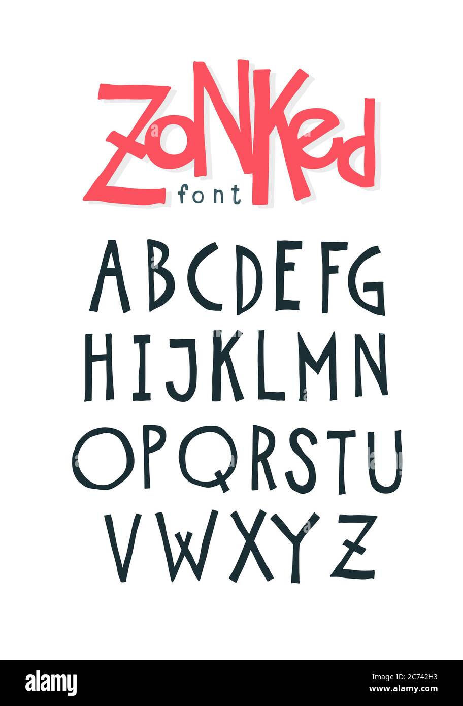 Gut gelaunt freundlich Font. Vektor. Die Briefe sind alle separat. Satz von Buchstaben des englischen Alphabets. Lateinische Zeichen. Hipster Comic Stil. Font fo Stock Vektor