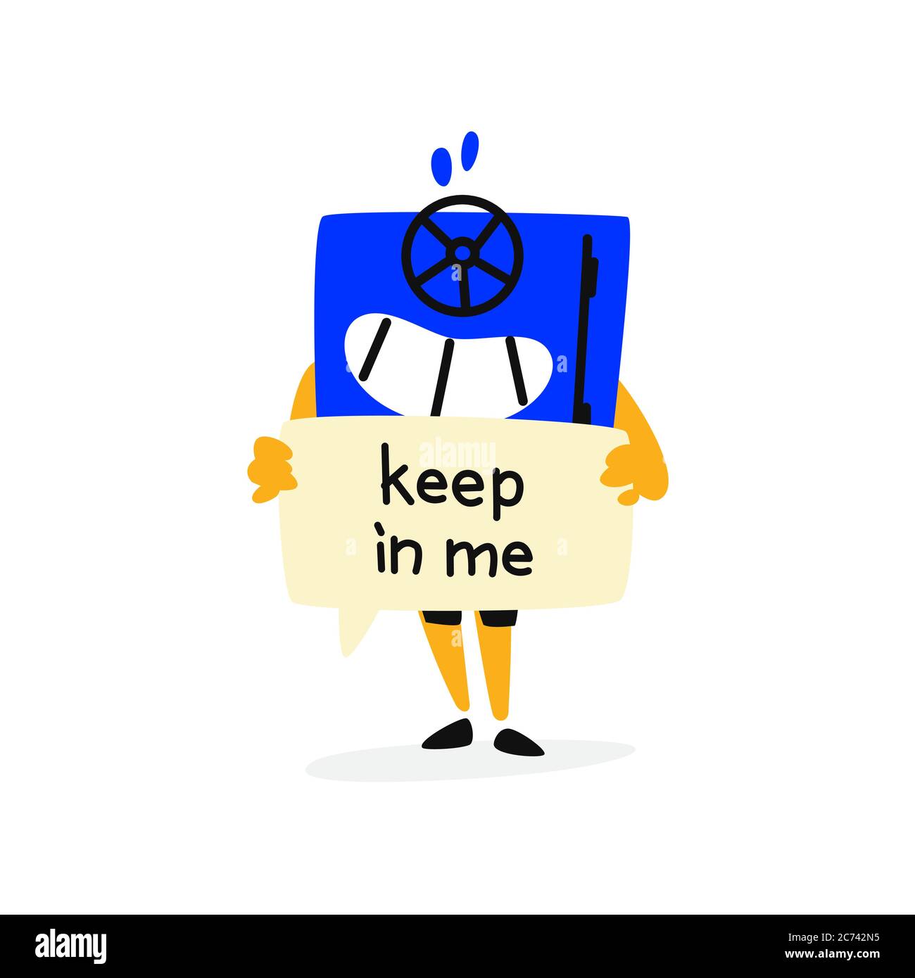 Illustration eines niedlichen Cartoon sicheren Charakter. Vektor. Maskottchen für Unternehmen. Symbol für die Website. Das Bild ist auf weißem Hintergrund isoliert. Fröhlich und Stock Vektor