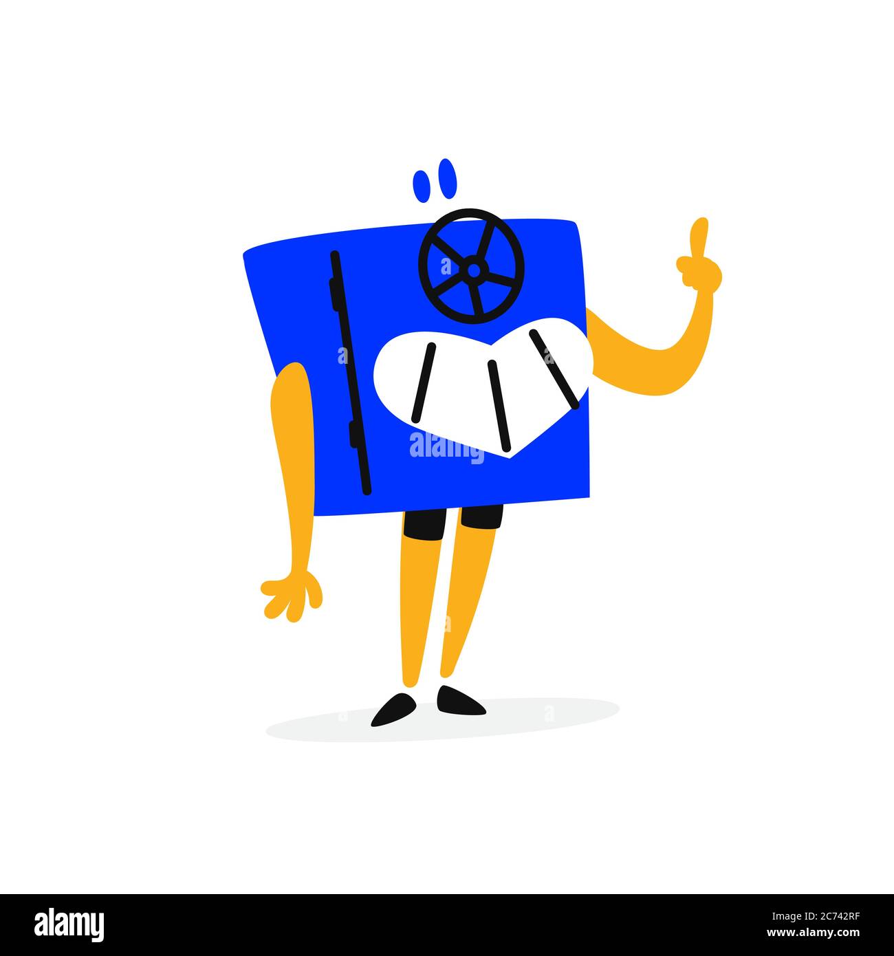 Illustration eines niedlichen Cartoon sicheren Charakter. Vektor. Maskottchen für Unternehmen. Symbol für die Website. Das Bild ist auf weißem Hintergrund isoliert. Fröhlich und Stock Vektor