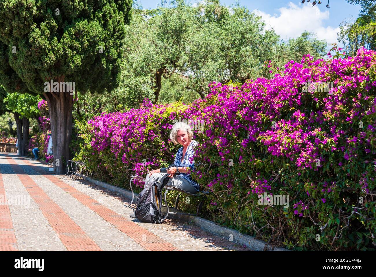 Der Giardino Pubblico in Taormina Sizilien ist über ein wunderbarer Rückzugort dem Trubel der Tagestouristen zu kommen und in Ruhe zu entspann Stockfoto