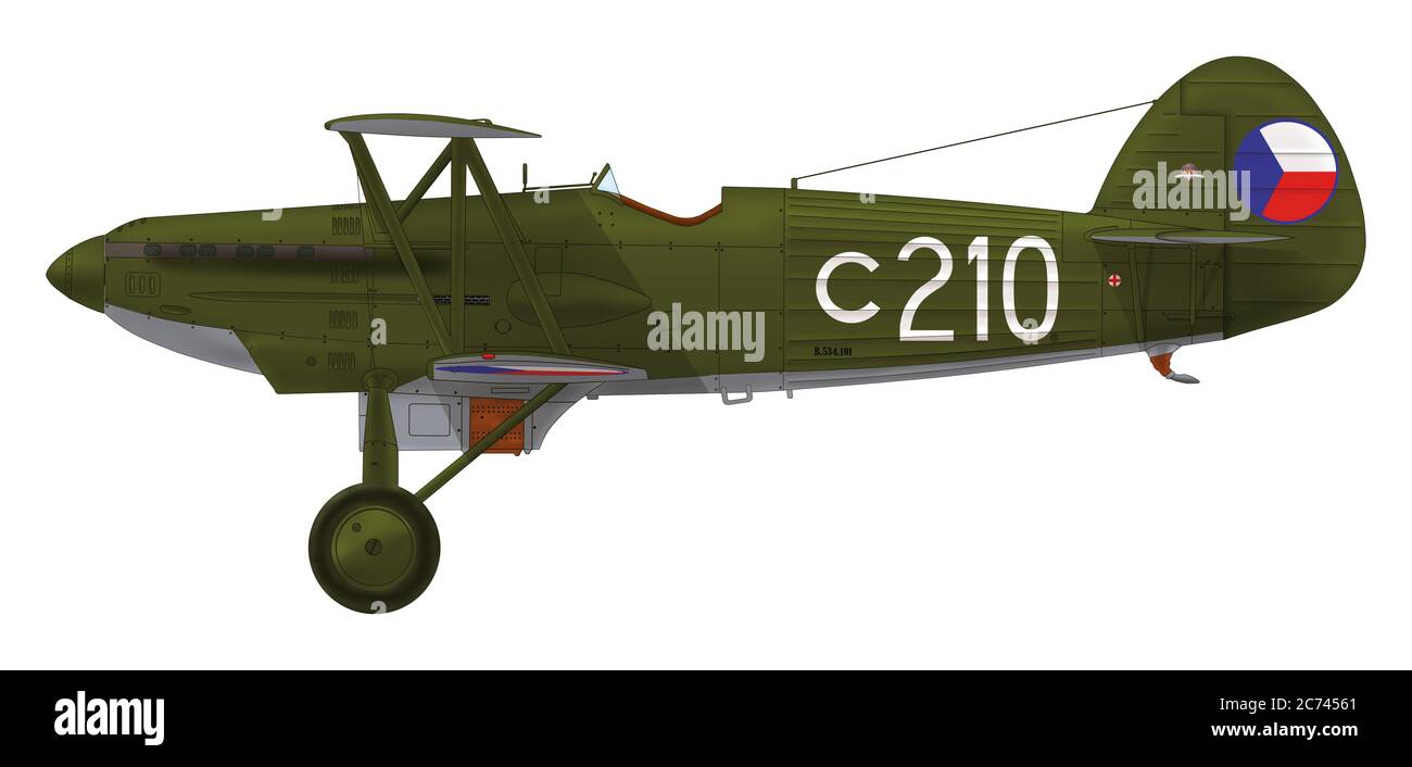 Avia B.534.101 (so genannte I-Version) diente in der Militärflugschule Prostějov der tschechoslowakischen Armee Luftwaffe, 1936 Stockfoto