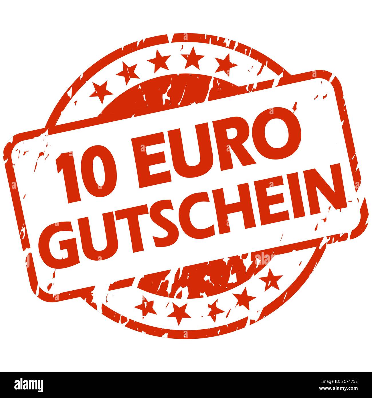 EPS 10 Vektor mit runder roter Grunge Stempel mit Banner und Text 10 Euro Gutschein Stock Vektor