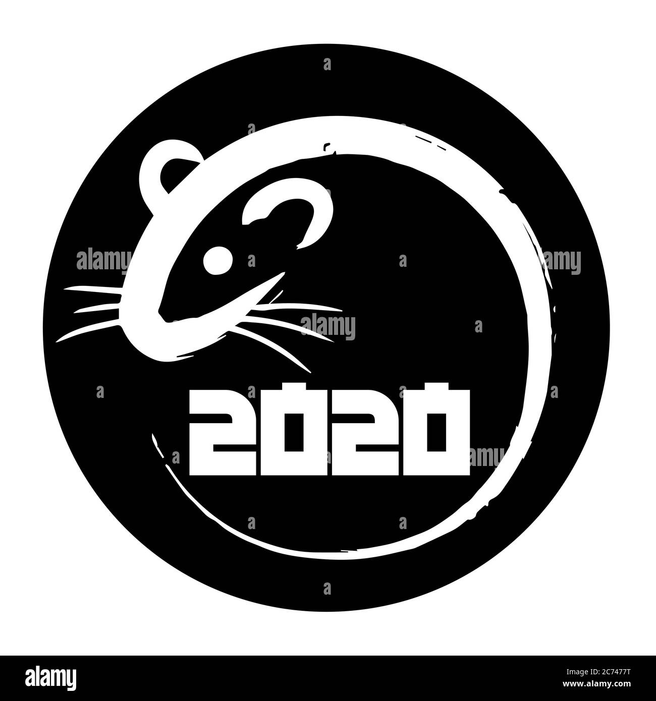 Briefmarkendesign, Thema Neujahr 2020, das Jahr der Ratte, Logo Stock Vektor