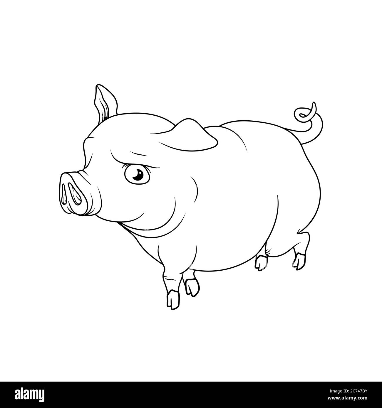 Big Fat Schwein mit niedlichen Augen zu Fuß, Umriss Stock Vektor