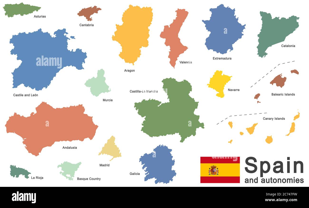 Europäisches Land Spanien und autonome Länder im Detail Stock Vektor