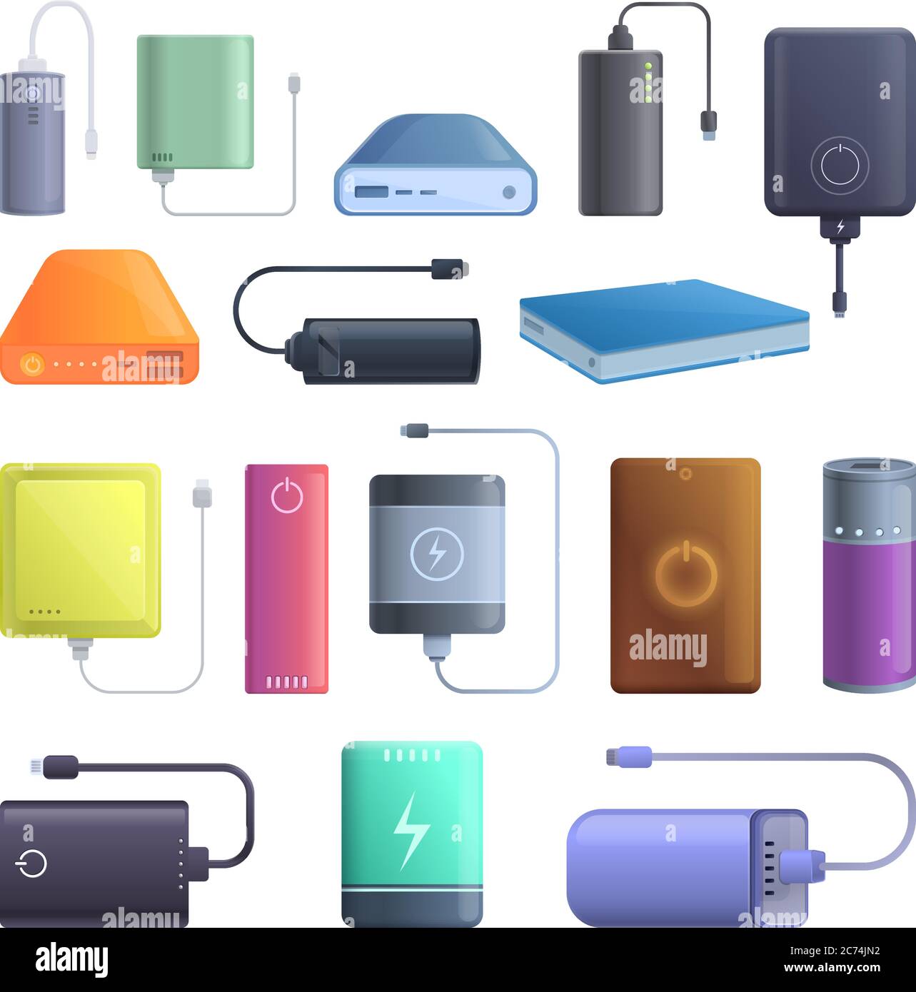 Symbole für Powerbank eingestellt. Cartoon Satz von Power Bank Vektor-Symbole für Web-Design Stock Vektor