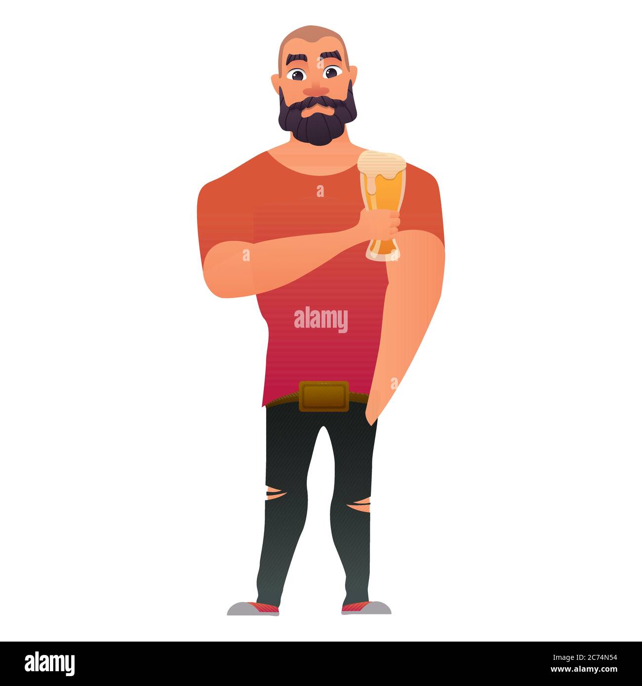 Ein junger Mann mit Bart steht bei einem Glas Bier in der Kneipe Stock Vektor