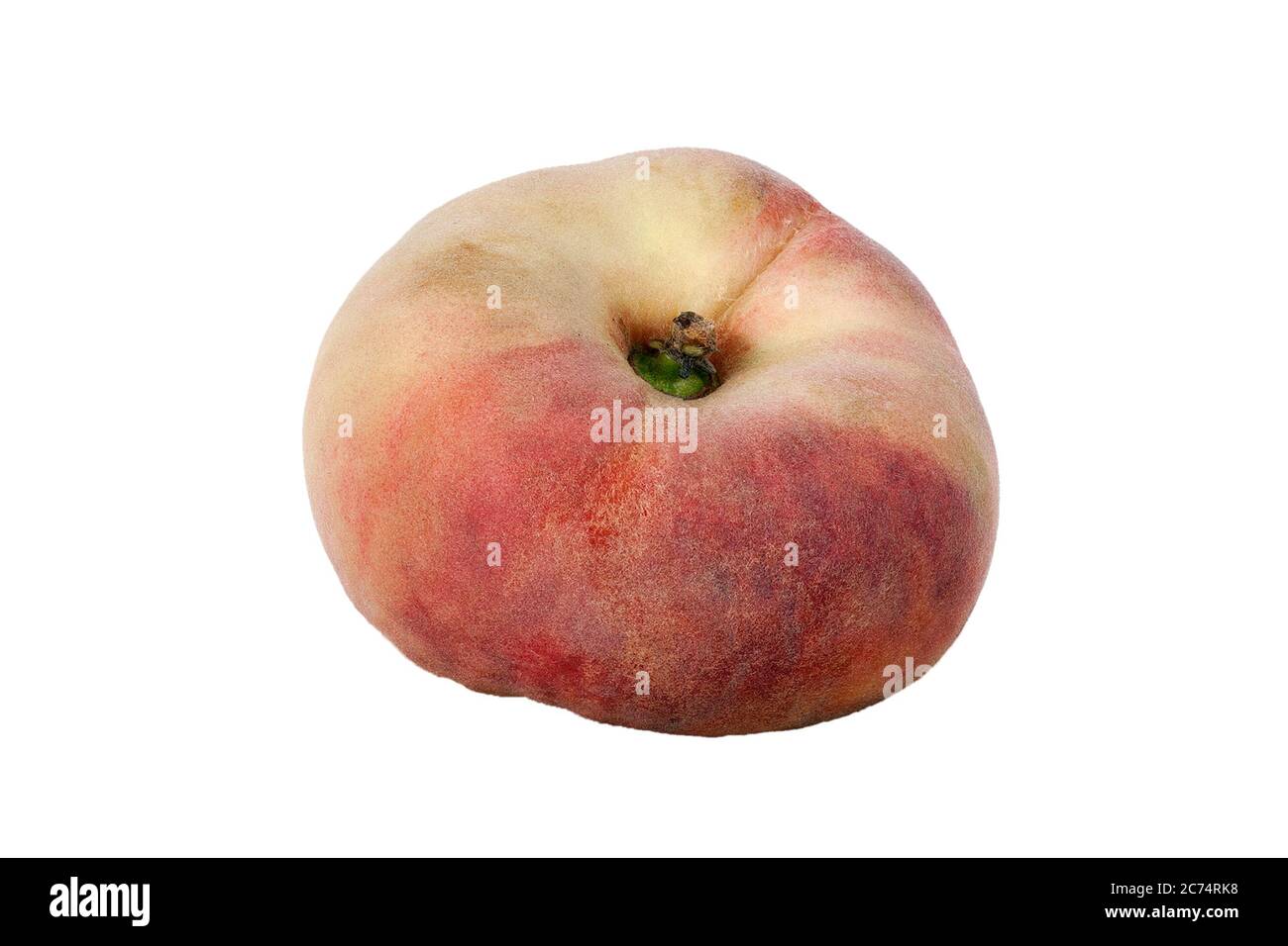 Saturn Pfirsich flache Pfirsiche auch bekannt Donut Pfirsiche isoliert auf einem weißen Hintergrund Stockfoto