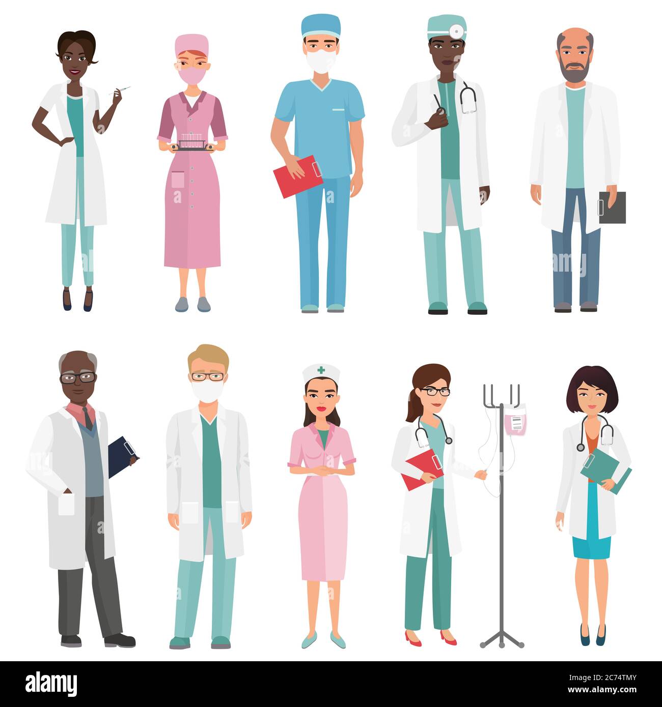 Ärzte, Krankenschwestern und medizinisches Personal. Medical Team Konzept in Cartoon flache Design Menschen Charakter Stock Vektor